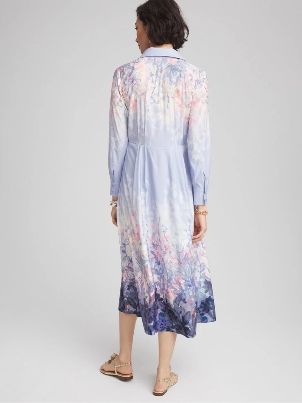 Chico’s Floral Matte Satin Midi Shirtdress - Picture 2 of 5